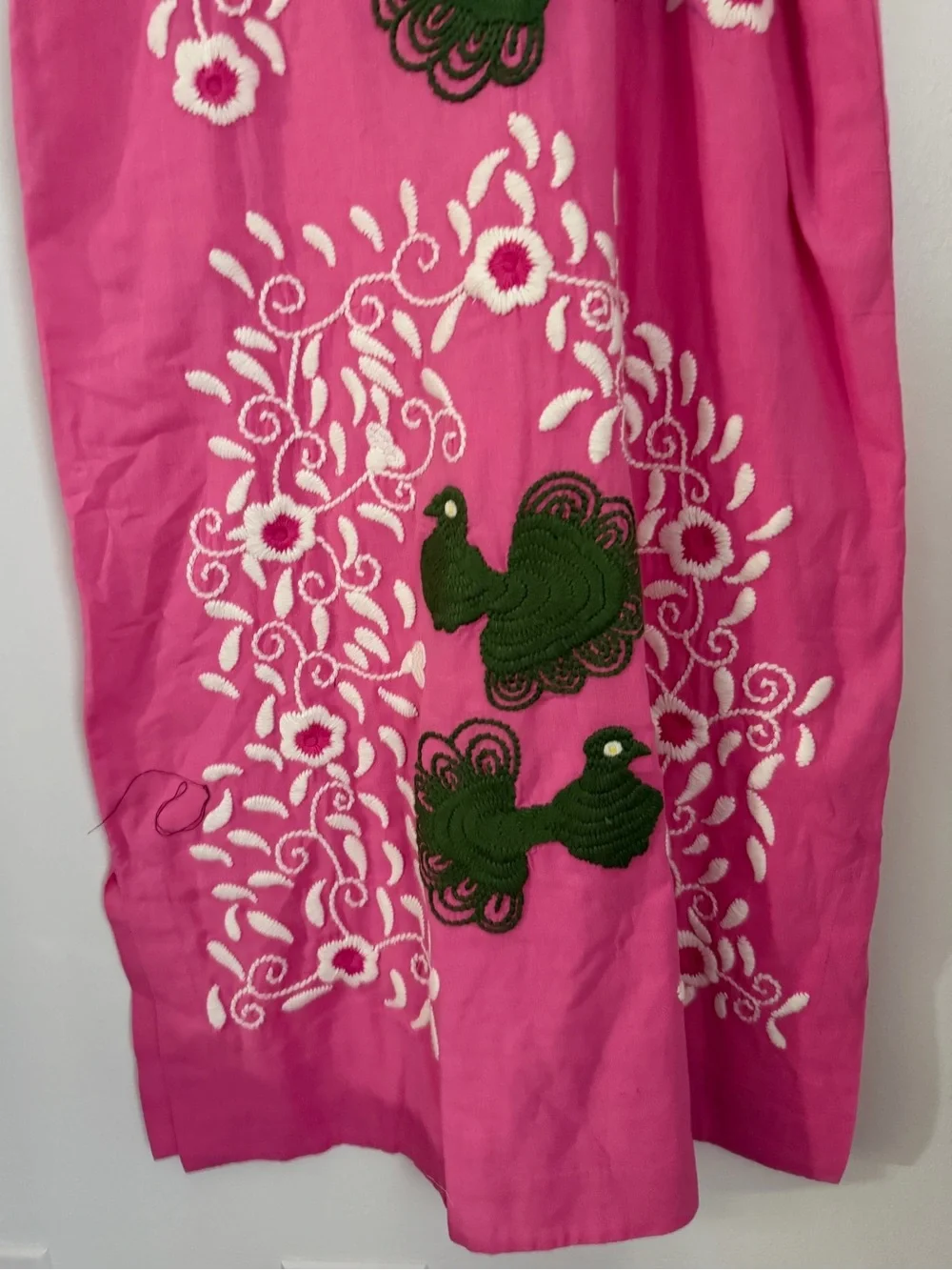 Frances Valentine Peacock Caftan Maxi Dress Women Small Pink Green White